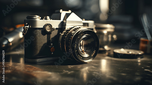 old photo camera on white