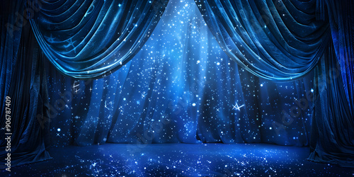 A blue curtain with stars on it