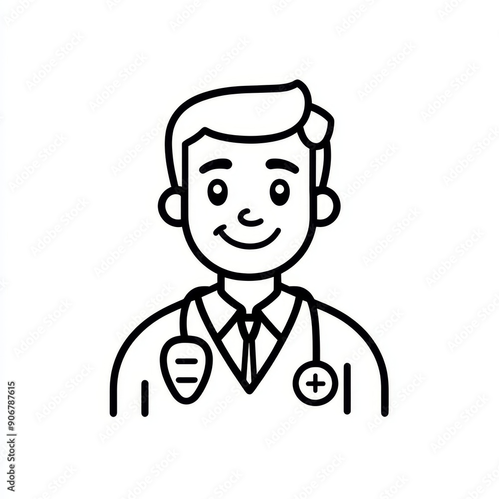 Modern illustration of a medical worker. Practitioner in a linear line. Modern illustration of a medical worker. Practitioner in a linear line.