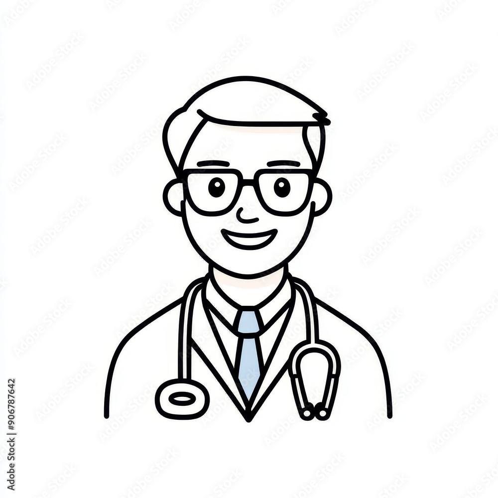 Icon of a doctor in linear line. Medical worker and practitioner. Modern illustration. Icon of a doctor in linear line. Medical worker and practitioner. Modern illustration.
