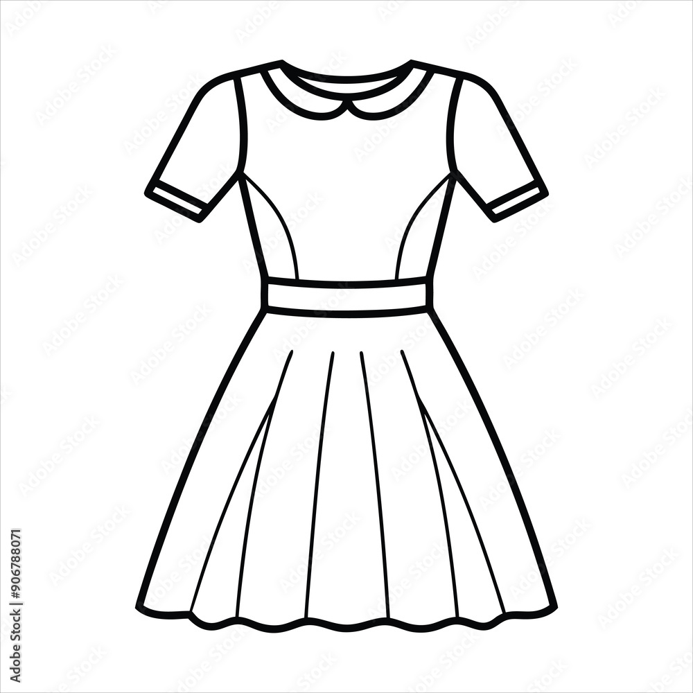 A stylish plain dress illustration line art vector A stylish plain dress illustration line art vector
