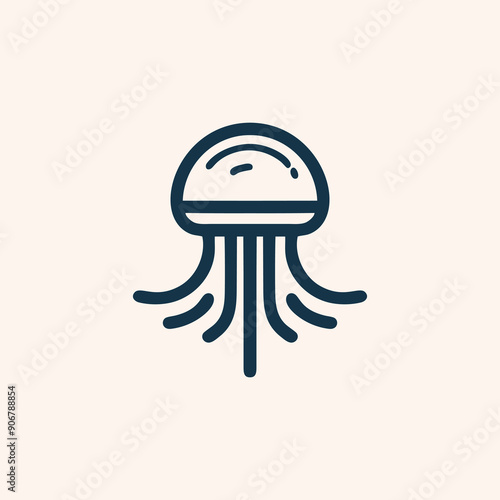 simple jellyfish line icon logo vector design