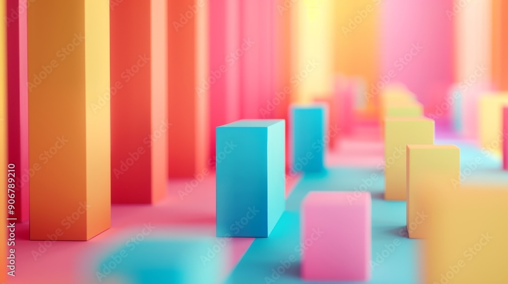 Abstract 3D illustration with vibrant colored blocks and columns Abstract 3D illustration with vibrant colored blocks and columns