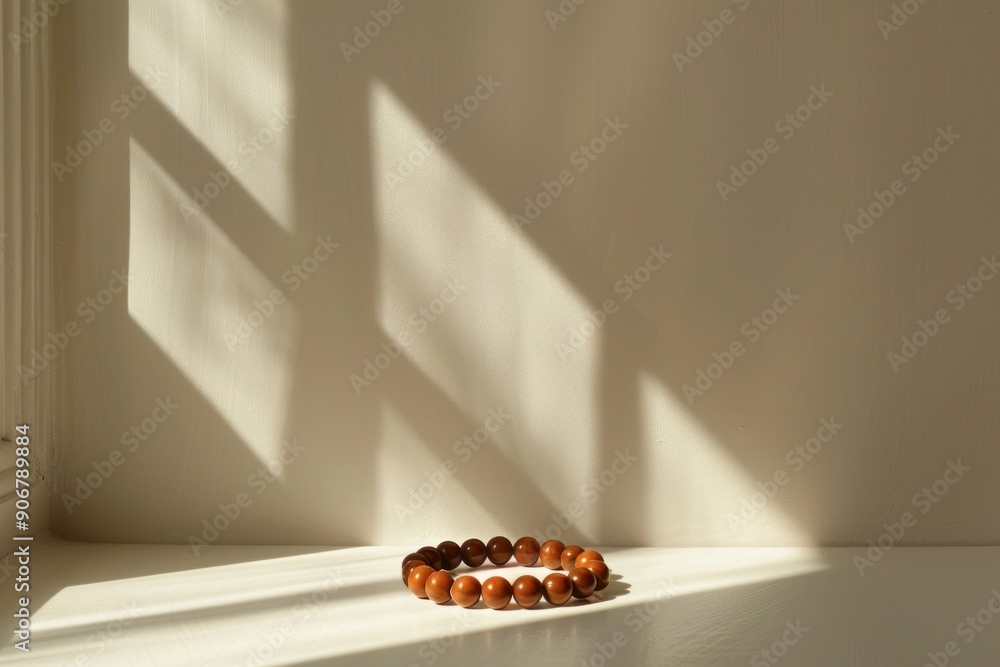 Wooden Beads in Sunlight on a Windowsill Wooden Beads in Sunlight on a Windowsill