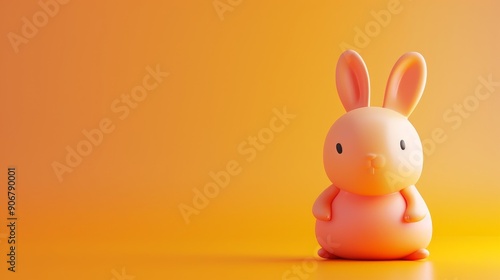 Cute pink bunny rabbit on a yellow background. A cheerful Easter or spring-themed image. photo