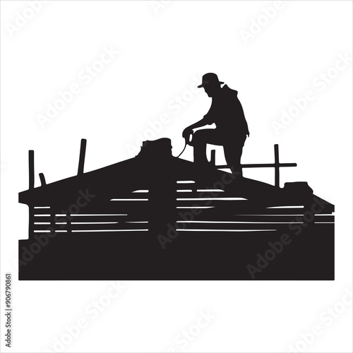 silhouettes of roofer silhouette white background
