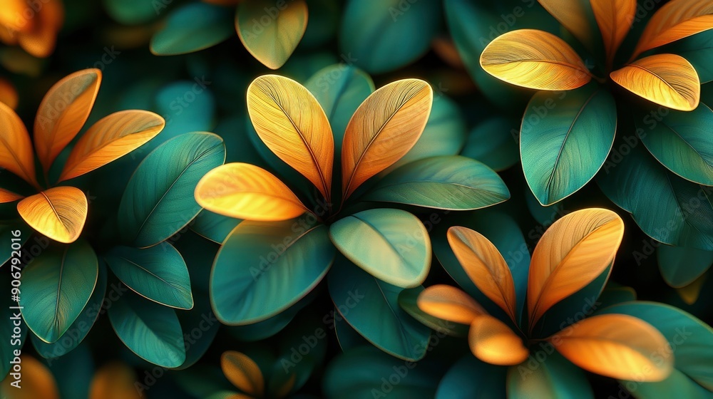 Golden Leaves on Green Bush Golden Leaves on Green Bush