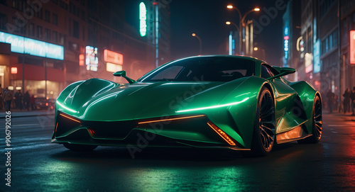 green supercar long exposure, hound car 