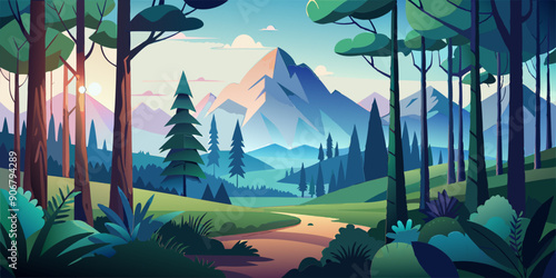 Forest with trees Scene Vector Illustration for kids story