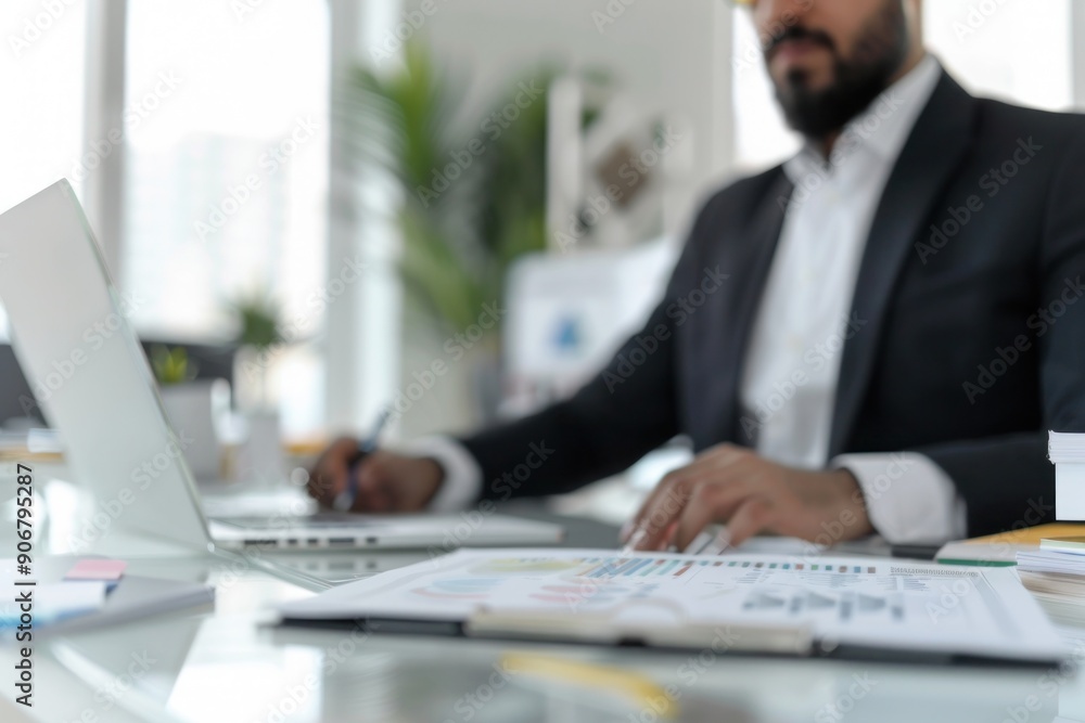 Blurred Image of Businessman Analyzing Financial Data Blurred Image of Businessman Analyzing Financial Data