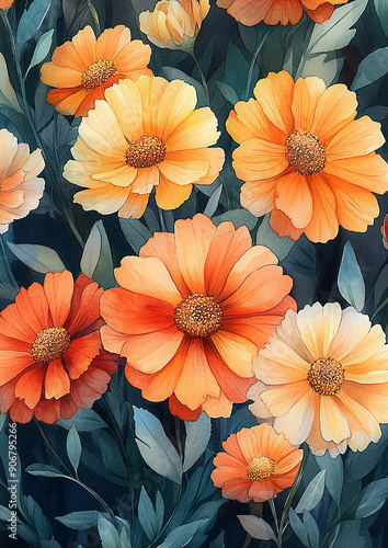 Wallpaper Mural Colorful marigolds in watercolor, great for kids activities and beautiful wall decor Torontodigital.ca