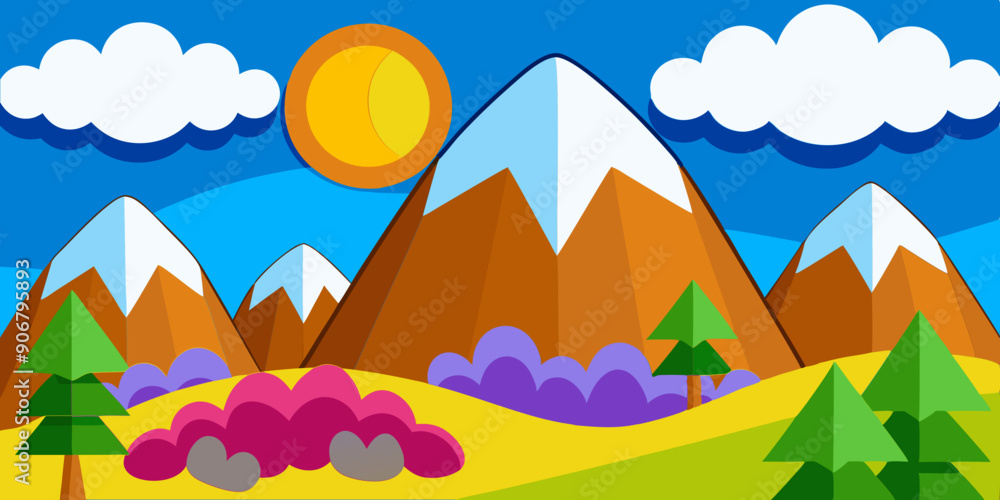 Mountains Scene Vector Illustration for kids Mountains Scene Vector Illustration for kids
