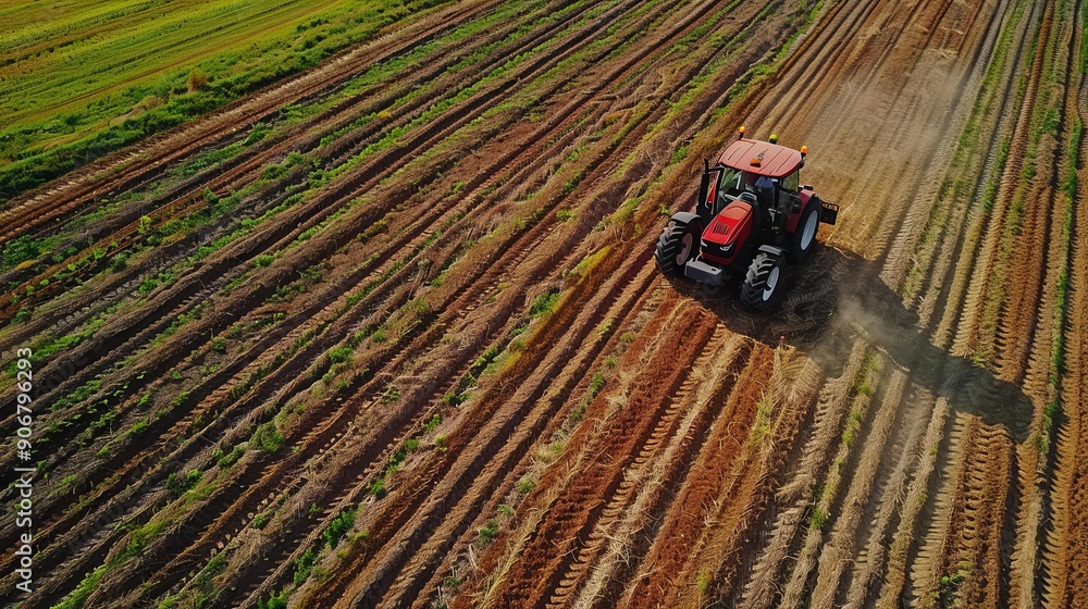 A powerful tractor diligently cultivates the rich earth, preparing it for a bountiful harvest A powerful tractor diligently cultivates the rich earth, preparing it for a bountiful harvest