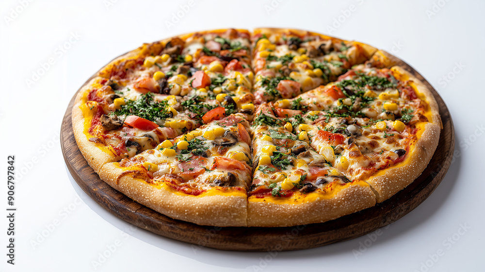 Veg corn pizza including vegetables and olives Veg corn pizza including vegetables and olives