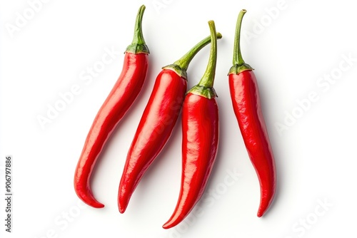 red hot chili peppers isolated on white background, full depth of field , ai