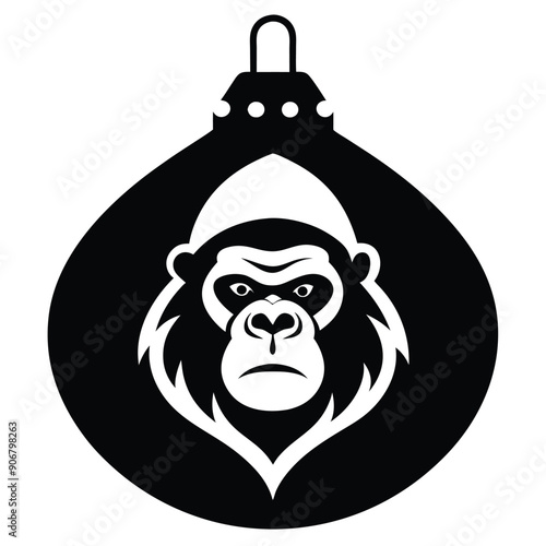 Black and White Illustration of a Gorilla's Face Inside a Punching Bag