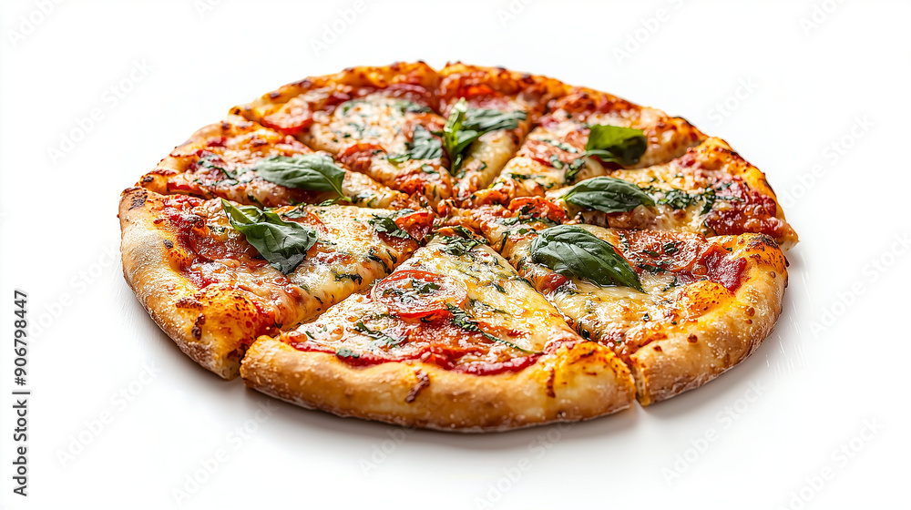 A thin-crust Neapolitan pizza with a slightly burnt crust and fresh basil leaves
A thin-crust Neapolitan pizza with a slightly burnt crust and fresh basil leaves