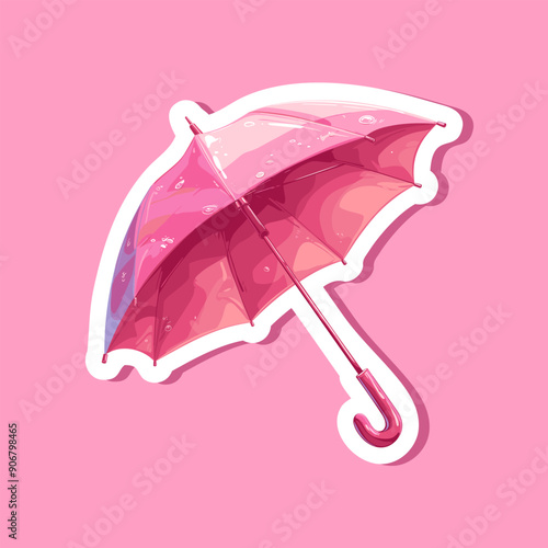 Pink umbrella isolated on white background vector illustration sticker