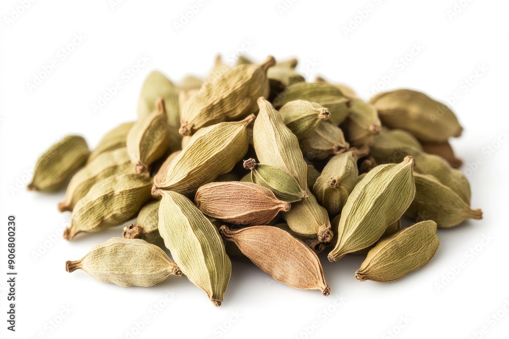 Cardamom isolated on white background, full depth of field, ai Cardamom isolated on white background, full depth of field, ai