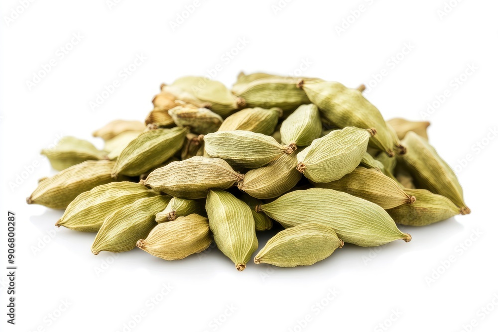 Cardamom isolated on white background, full depth of field, ai Cardamom isolated on white background, full depth of field, ai