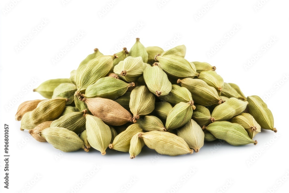Cardamom isolated on white background, full depth of field, ai Cardamom isolated on white background, full depth of field, ai