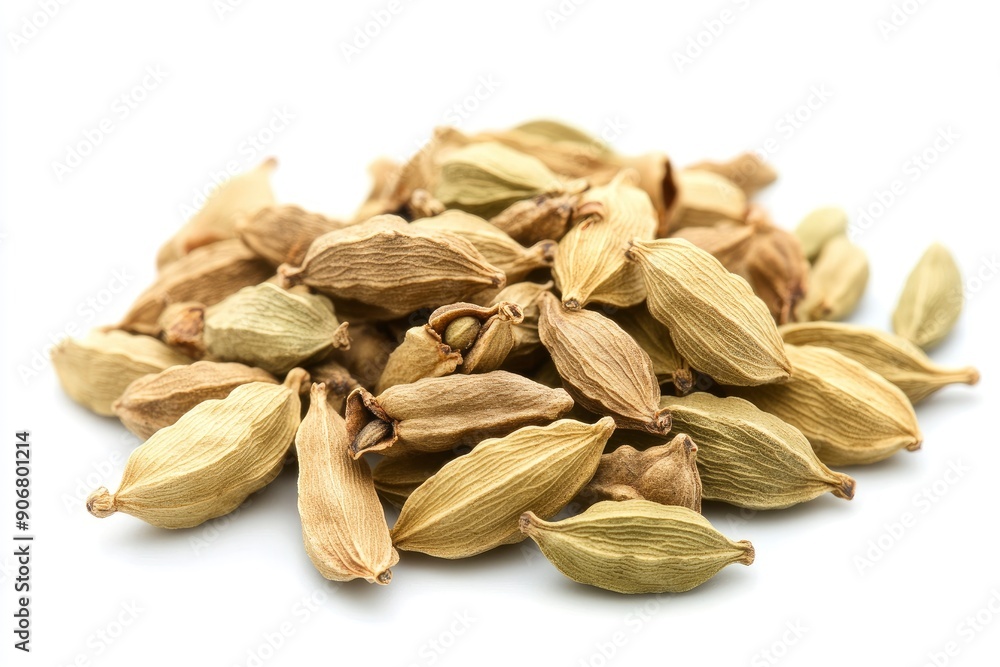 Cardamom isolated on white background, full depth of field, ai Cardamom isolated on white background, full depth of field, ai