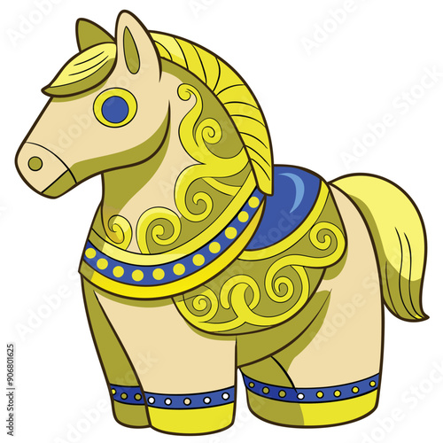 Cartoon Illustration of a Decorated Horse Figurine