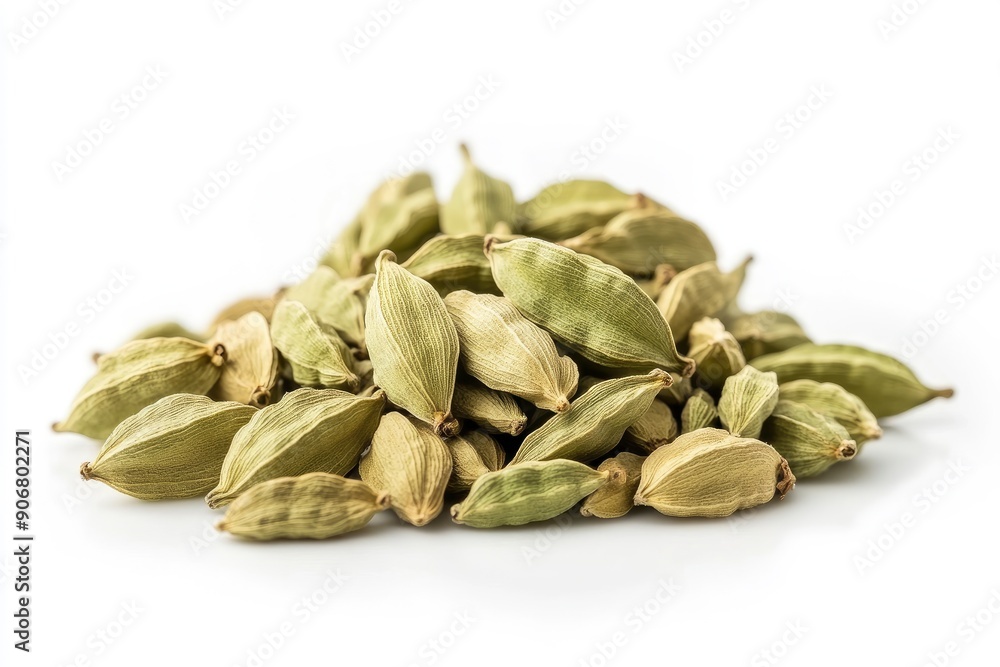 Cardamom isolated on white background, full depth of field, ai Cardamom isolated on white background, full depth of field, ai