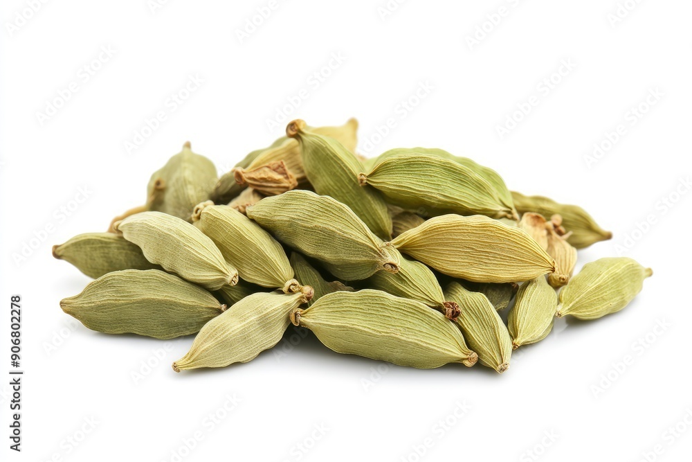 Cardamom isolated on white background, full depth of field, ai Cardamom isolated on white background, full depth of field, ai