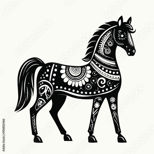 Ornate Black and White Horse Silhouette
