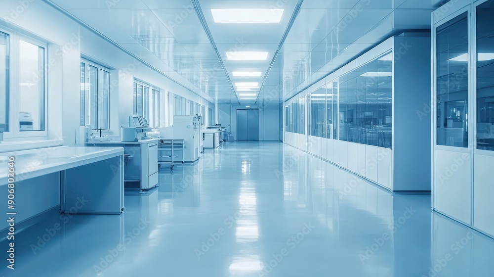 Modern laboratory with advanced scientific equipment, clean and sterile environment, well-lit and spacious hallways. Modern laboratory with advanced scientific equipment, clean and sterile environment, well-lit and spacious hallways.