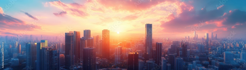 Stunning city skyline at sunset with colorful sky and tall buildings, perfect for backgrounds or urban-themed projects. Stunning city skyline at sunset with colorful sky and tall buildings, perfect for backgrounds or urban-themed projects.