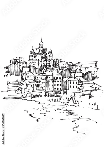 Obraz na płótnie Drawing sketch illustration of Imperia in Liguria region of Italy w salonie