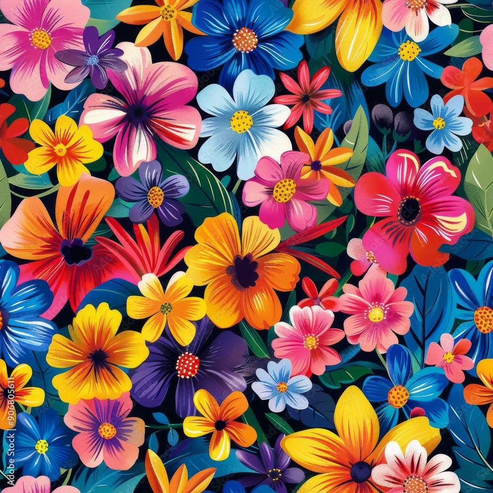 Seamless pattern with colorful flowers on dark background. illustration. Seamless pattern with colorful flowers on dark background. illustration.