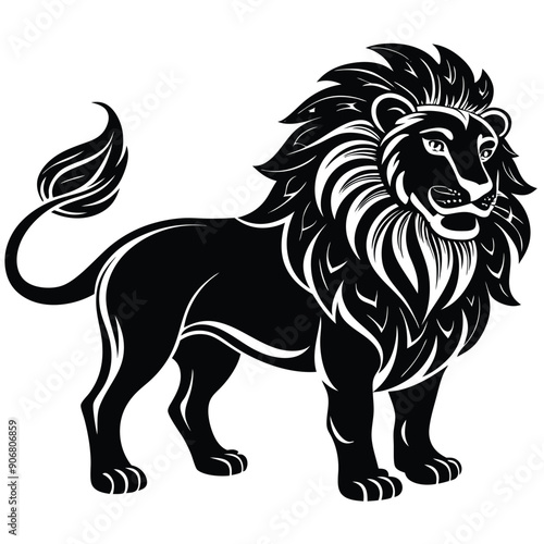 Wallpaper Mural Black and White Silhouette of a Standing Lion Torontodigital.ca