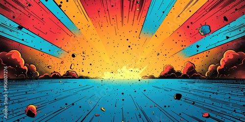 Comic Book Style Sunset with Dynamic Lines