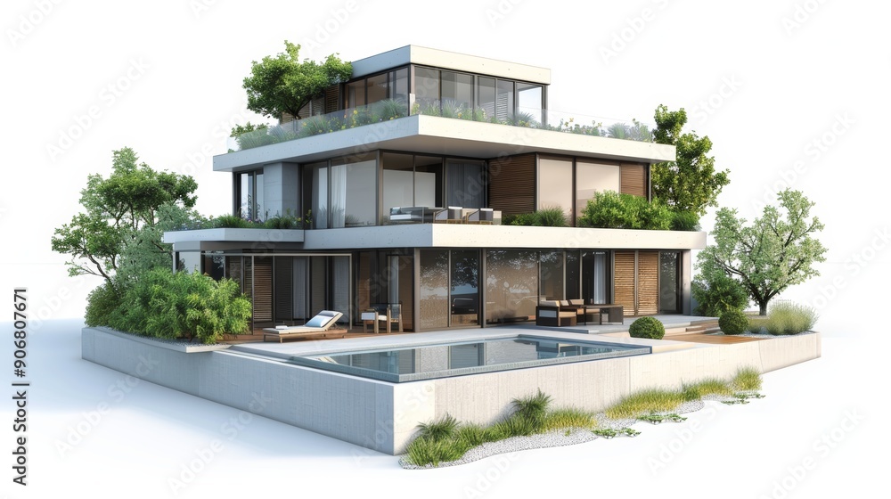 3d rendering of modern house by the river at morning, house, luxury, villa, modern, architecture, building, exterior, residential, property, designer 3d rendering of modern house by the river at morning, house, luxury, villa, modern, architecture, building, exterior, residential, property, designer