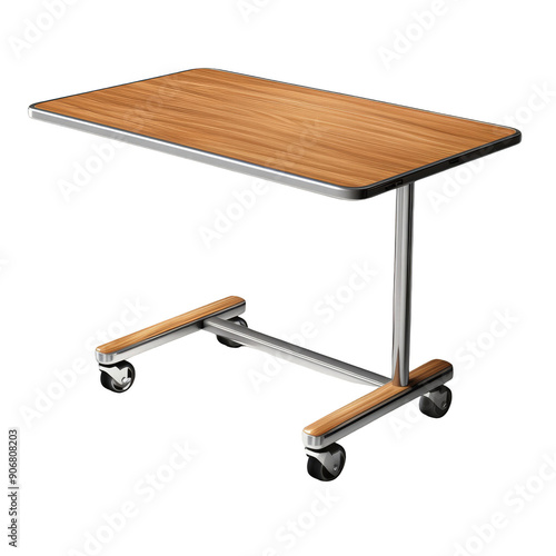 Modern medical overbed table is used for patients to eat or take medicine in bed in hospital.
