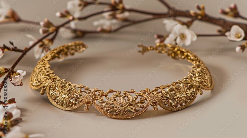 Ornate Gold Necklace with Delicate Floral Detail Ornate Gold Necklace with Delicate Floral Detail