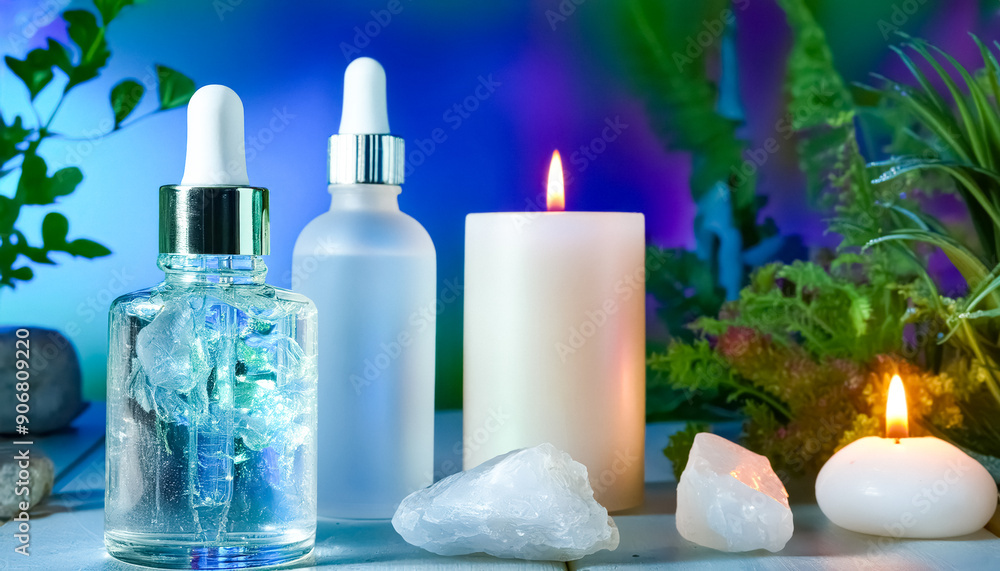 Spa Products and Scented Candles on White Table Spa Products and Scented Candles on White Table