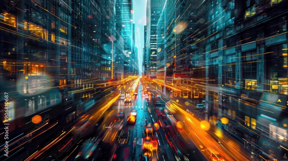 Cityscape with Motion Blur and Illuminated Streets Cityscape with Motion Blur and Illuminated Streets