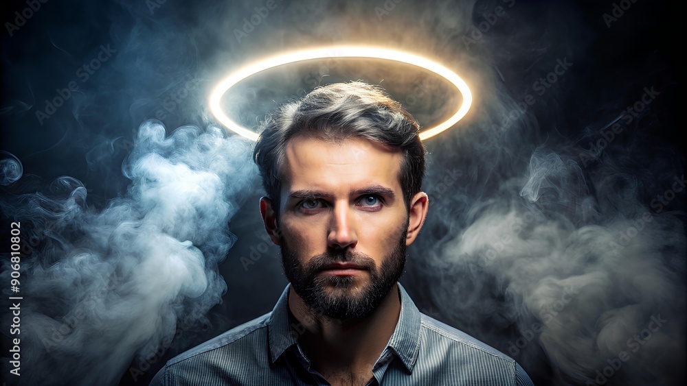 Man with Glowing Halo: Symbolizing Enlightenment and Inner Strength Man with Glowing Halo: Symbolizing Enlightenment and Inner Strength