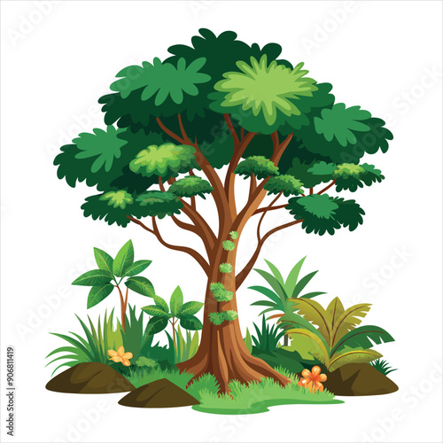 A tree in a tropical rainforest illustration vector