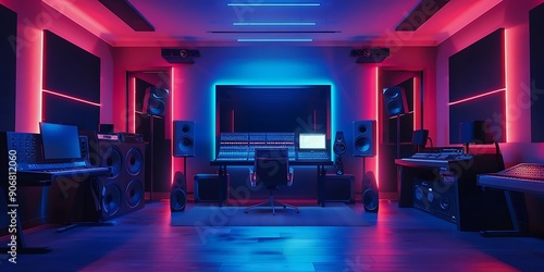 Professional Music Studio with Neon Lights