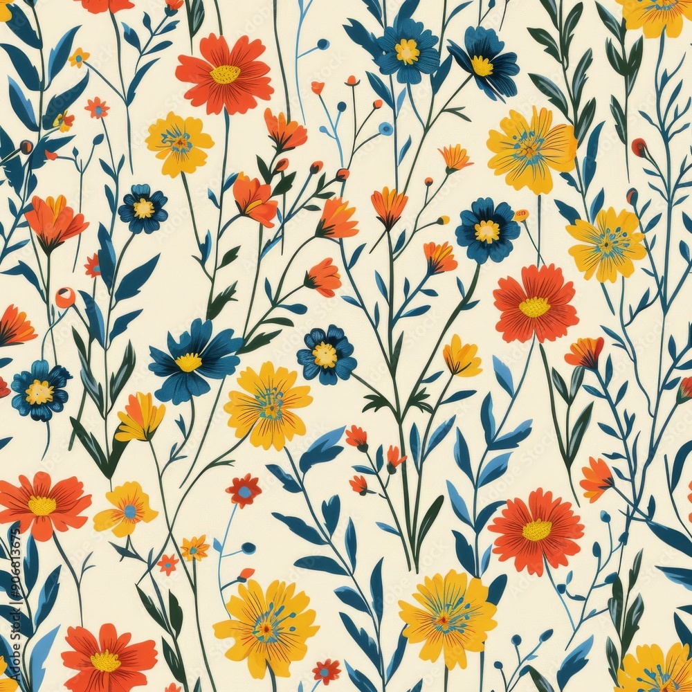 Seamless pattern with colorful wildflowers. illustration. Seamless pattern with colorful wildflowers. illustration.