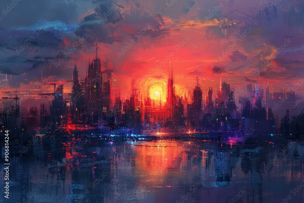 Sunset Over a Futuristic Cityscape Sunset Over a Futuristic Cityscape