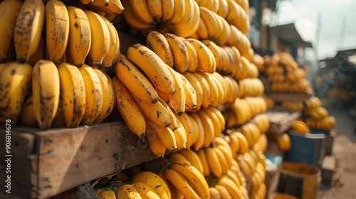 Fresh Yellow Bananas on Display in Market