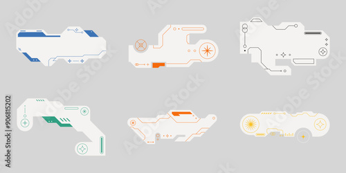 Futuristic element. Cyberpunk decals set. Hud interface design vector.