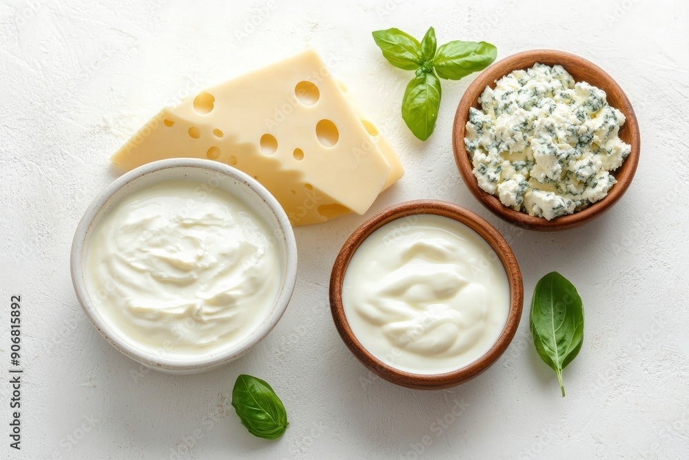 Dairy products, Milk, sour cream, cheese, mozzarella, yogurt, isolated on white background, full depth of field, ai Dairy products, Milk, sour cream, cheese, mozzarella, yogurt, isolated on white background, full depth of field, ai