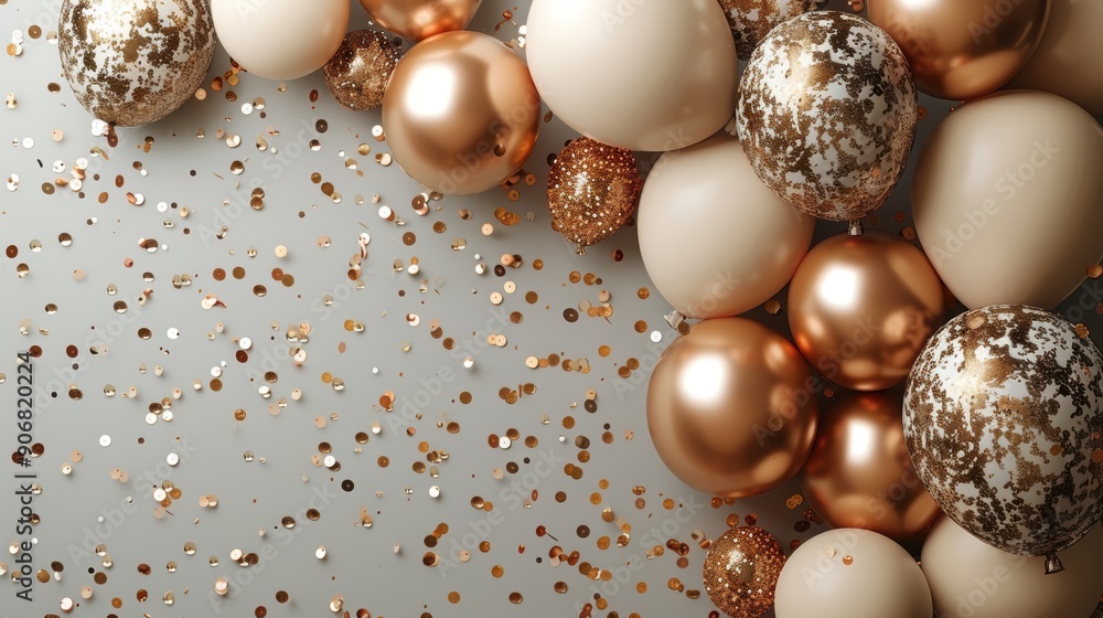 Festive Celebration Backdrop with Glittering Gold Confetti and Colorful Balloons, Perfect for Parties and Special Events Festive Celebration Backdrop with Glittering Gold Confetti and Colorful Balloons, Perfect for Parties and Special Events